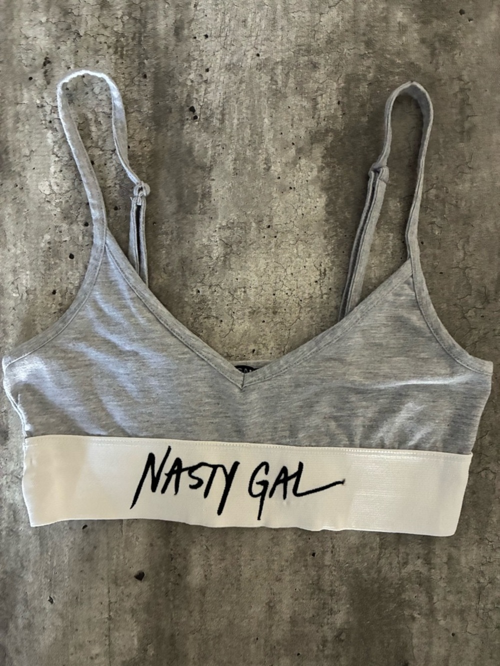Nasty Gal Heather Gray Logo Bralette with White Band
